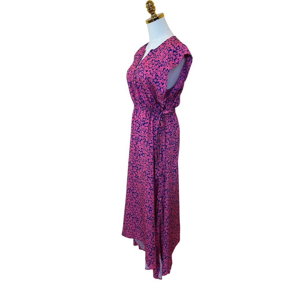 Derek Lam Pink Blue Floral Midi Dress MEDIUM Fit Flare Lightweight Designer $175 - Picture 10 of 12